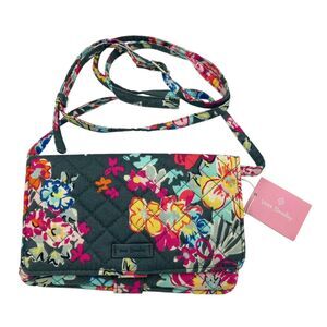 VERA BRADLEY Iconic RFID All Together Crossbody Purse Pretty Posies Bag NWT Gray